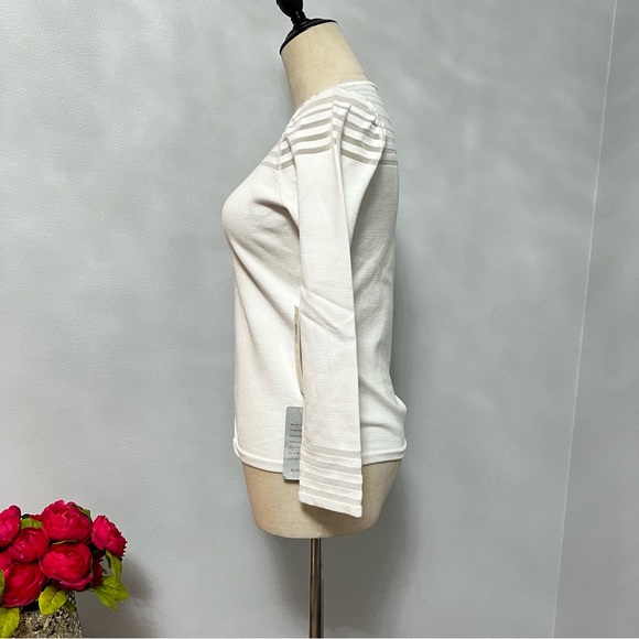 Eliza J Ivory Mesh Insert 3/4 Sleeves Knit Top- New With Tag - Size Medium - Picture 10 of 14